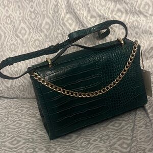 A New Day Dark Green Crocodile-Embossed Shoulder Bag